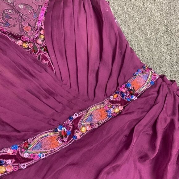 New Vintage Elegant Silk Gown with Beaded Sequins And Velvet Embroidery - Picture 12 of 16